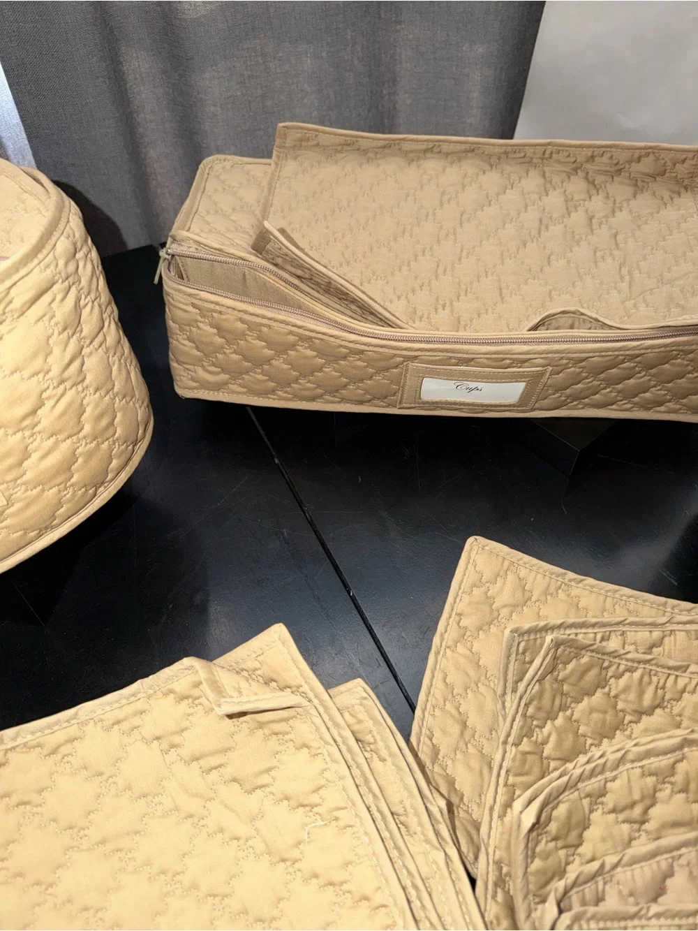 Beige Quilted 3-Piece Home Storage Set